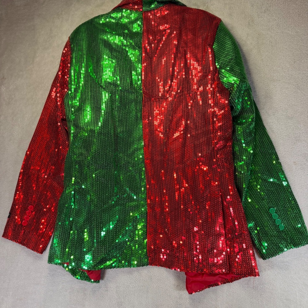 Suitmeister Christmas Sequin Blazer Red Green Two Tone Holiday Jacket Large 42 - Picture 2 of 7